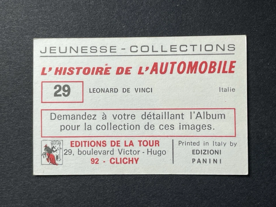 Carte PANINI L’Histoire De L’Automobile 1973 N.29 LEONARD DE VINCI Italie - Photo 2/2