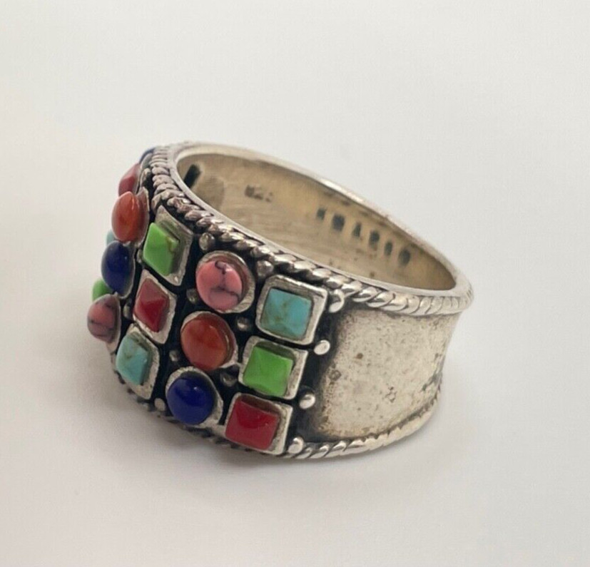 Sterling Silver Multi Colored Stone Ring Size 8.25 - image 9