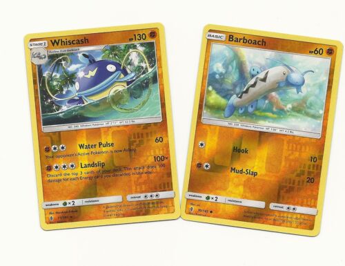 RARE WHISCASH & BARBOACH - 2 EVO Pokemon Cards-GUARDIANS RISING- REV HOLO-MINT  - Picture 1 of 2
