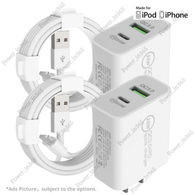 Fast Charger QC PD 20W Power Adapter Cube USB Cable Lot For iPhone XR X SE 8 7 6