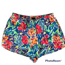 Vtg 80's Island Native Men Floral Hibiscus Swim Trunks Red Blue Beach Shorts 40