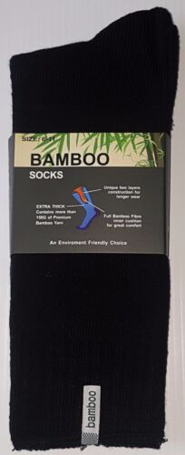 12 PRS MENS SZ 6-11 BLACK 92% BAMBOO CUSHION FOOT EXTRA THICK WORK/HIKING SOCKS - Picture 1 of 1