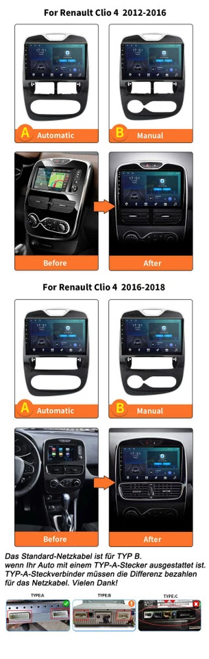 10.1" Android 15 Carplay Autoradio GPS Navi WiFi Für Renault Clio IV 4 2012-2018 - Bild 2 von 4
