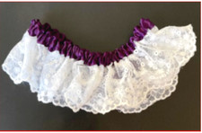 GARTER WEDDING WHITE LACE PURPLE 17" - 25" LONG X 3" WIDE BRIDAL WOMEN ACCESSORY