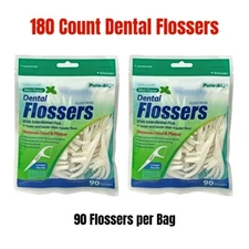 180 COUNT - PureAid Mint Dental Flosser Floss Pick Oral Toothpick Zip Seal