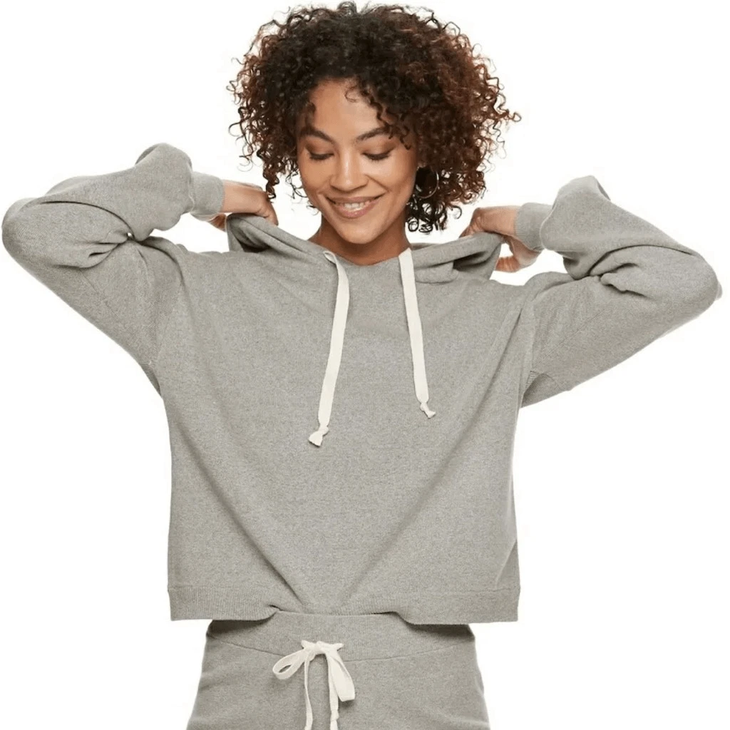 POPSUGAR Travel Drawstring Hoodie Puff Sleeves Heather Grey Women's Medium