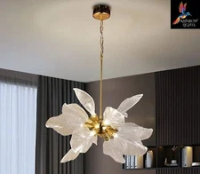 Contemporary Translucent Veiny Leaf Blooming Lily Resin Pendant Light