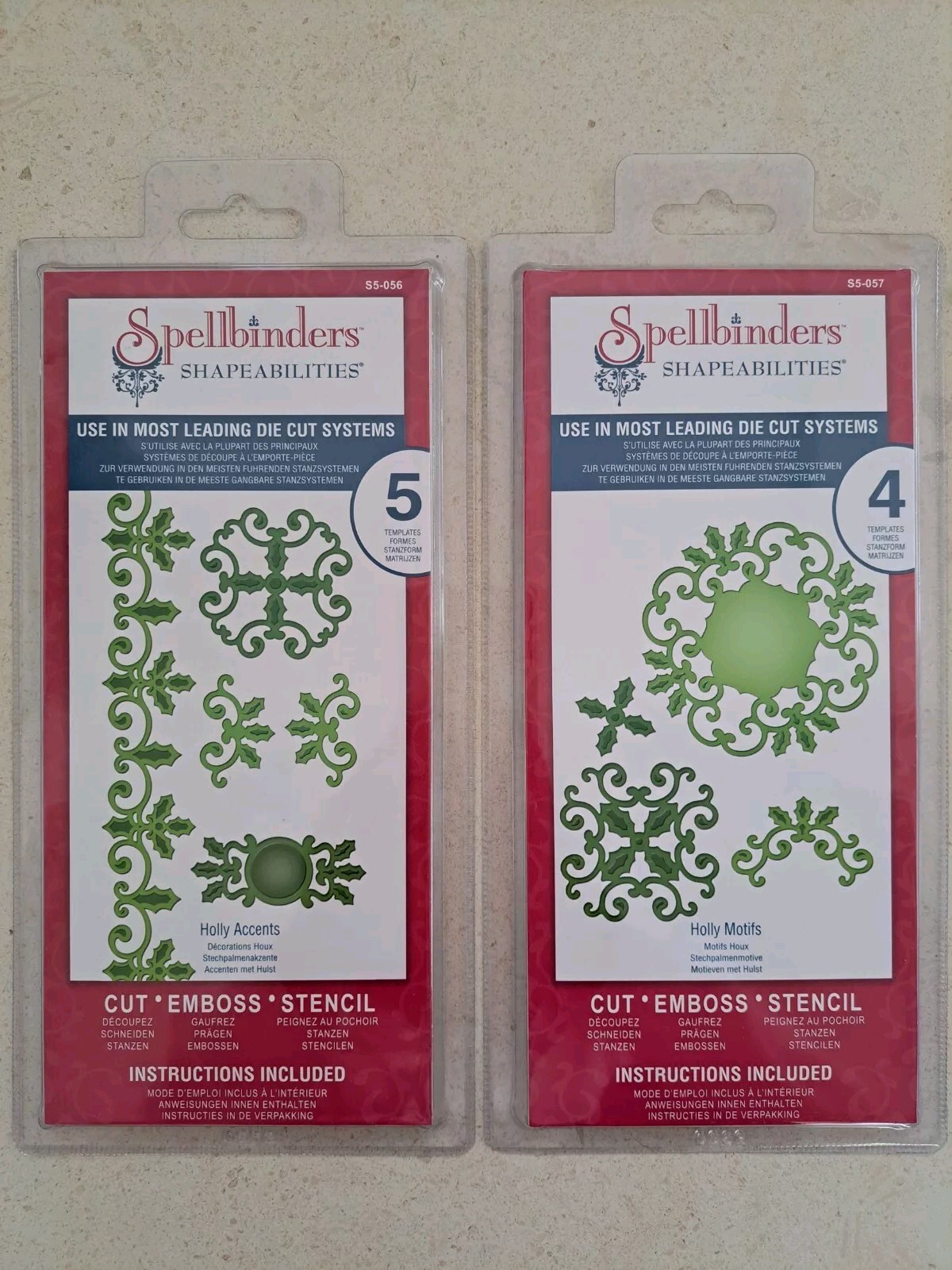 SPELLBINDERS x2 Shapeabilities Holly Accents & Holly Motifs Dies Christmas BNIP