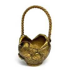 Antique Japanese MEIJI HANDWROUGHT BASKET Gilt Bronze Ikebana MOUSE Menuki Style