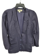 Paul Costelloe Blazer Womens Medium Blue Linen Three Button Pockets Ireland Made