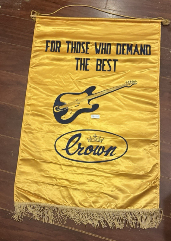 CROWN GUITARS ORIG DEALER SATIN BANNER 1950s/60s