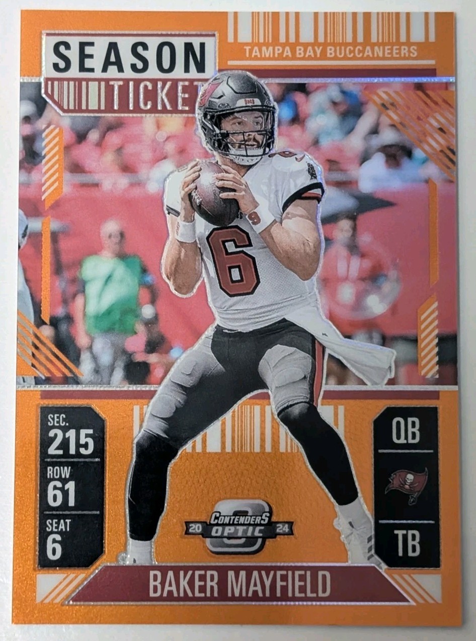 2024 Contenders Optic Season Ticket Orange Baker Mayfield #'d 6/75 Prizm Jersey!