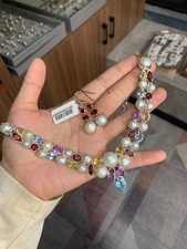 multicoloured 925 silver necklace earrings natural gemstones pearl jewelry set