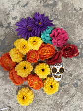 Halloween Floral Flower Hair Clips Set w/ Glitter Day of the Dead Sugar Skull