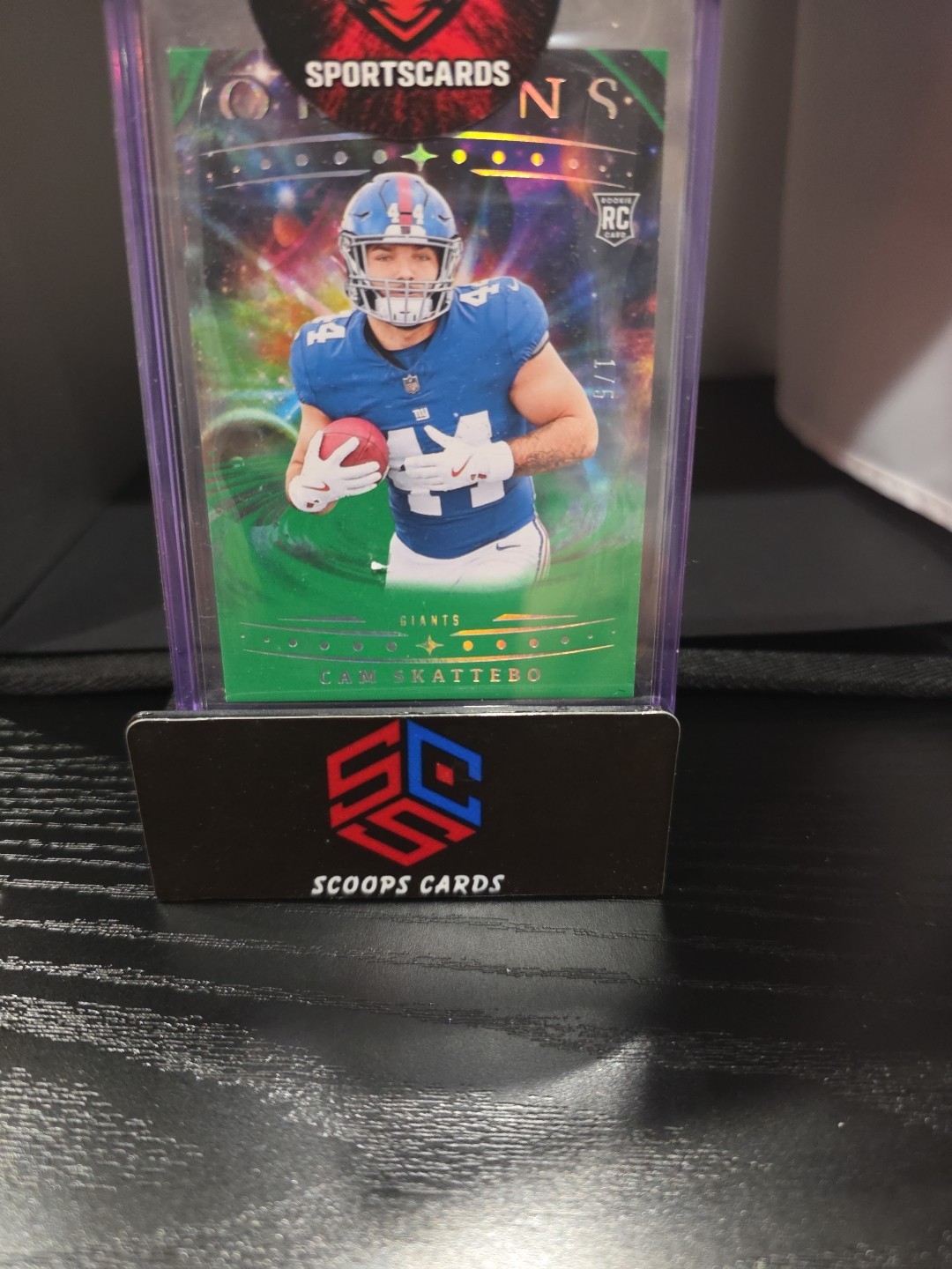 2025 Panini Origins - Rookies Cam Skattebo #123 (RC) Green /5 SSP 1st on print