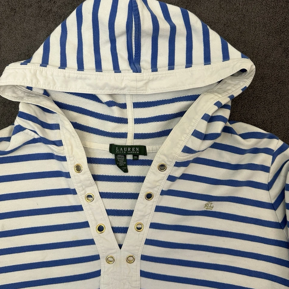 Lauren Ralph Lauren Women’s Royal Blue Stripe Hoodie Sweatshirt Size 3X - Image 2 of 4