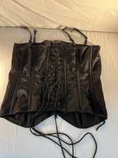Vintage Y2K Intimate Attitudes Black Faux Leather Ribbed Corset .. Sz 42