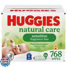 Huggies Natural Care Sensitive Baby Wipes, Unscented, Hypoallergenic, 99 Pur