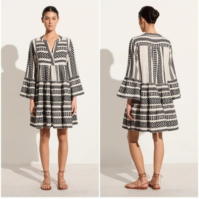 Devotion Twins Ella Embroidered Tunic Dress Mini Black White Anthropologie Sz L