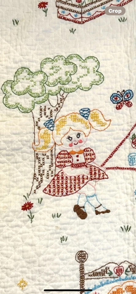 Edredón de cuna vintage hecho a mano cosido en cruz 41x32 multicolor niña niño  Foto 4 de 4