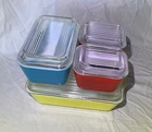 VINTAGE PYREX PRIMARY COLORS 4PC WITH LIDS 501 502 503 REFRIGERATOR DISH SET