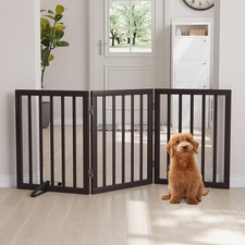Bamboo Dog Gates Indoor 3-Panel Freestanding Puppy Gates for The House with 2...