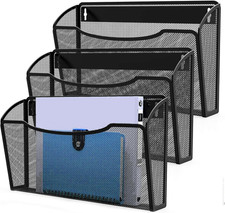 MINDEPOT Wall File Organizer, Hanging Wall File Holder, 3 Pack, Black