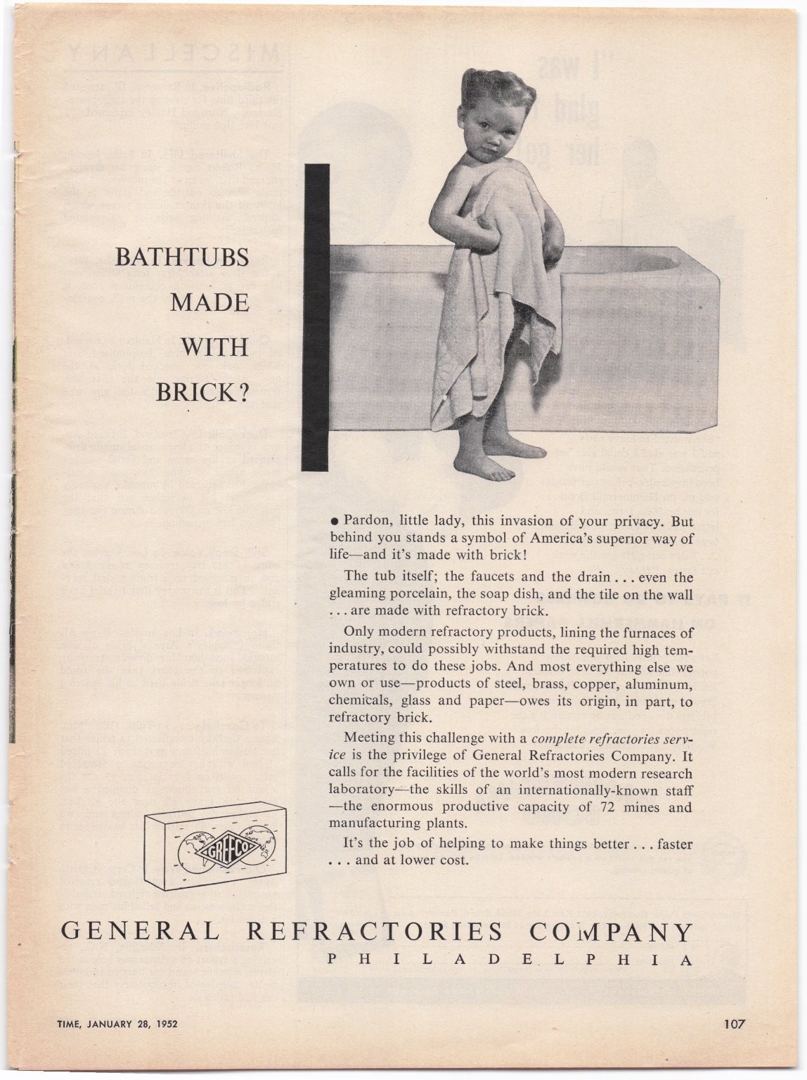 General Refractories Magazine Ad 1952 Philadelphia Industry