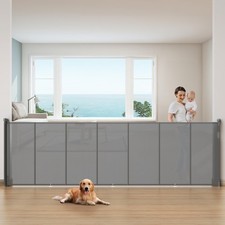 120 Inch Retractable Baby Gate, 42 Inch Tall, Gray, Indoor/Outdoor Use