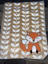Carters Tan Light Brown White Orange Fox Leaves Velour Sherpa Baby Blanket