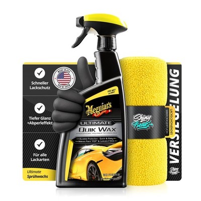 Meguiar's Ultimate Quik Wax 473ml Tuch Handschuhe | 3-teiliges Sprühwachs Set