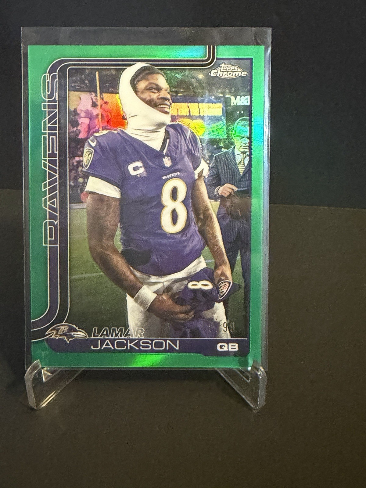 Topps 2025 Chrome Lamar Jackson SSP Image Variation Green 18/99 Ravens