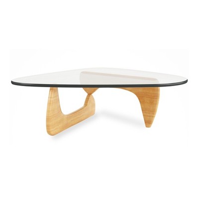 Aron Living Delancey 36'' MidCentury Glass and Solid Wood Coffee Table in Natural