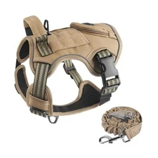 Tactical Dog Harness with Multifunctional Storage Pouch & XL（49-99LBS） Khaki