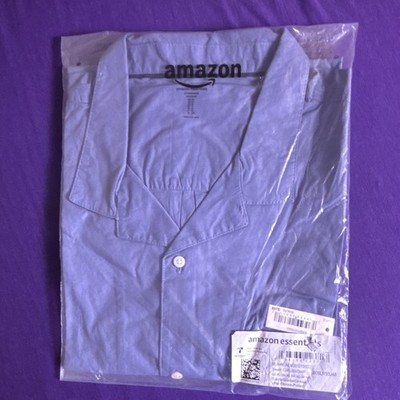 Amazon Essentials Men's Blue Solid Button-Up Shirt Point Collar L/S Size L
