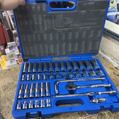 NEIKO 3/8  Drive Socket Set with Quick Release Ratchet (90 Tooth) 43 Piece