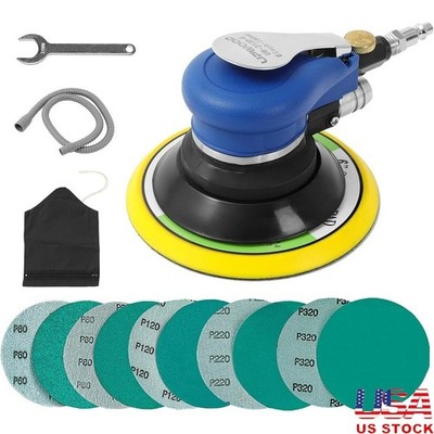 Air Random Orbital Sander Pneumatic Self-Vacuum 6 Inch Dust Bag Hose Sandpapers