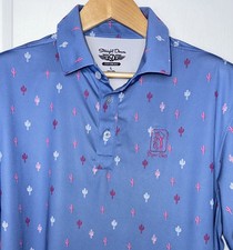 Straight Down Performance Golf Polo Shirt Size Large Blue All Over Cactus Print