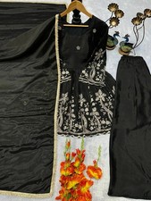 Premium Designer Black Chinon Silk Top Palazzo With Dupatta For Women