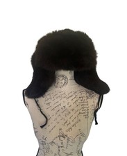Vintage Dark Brown Real Fur Russian Unchanka Women's Winter Hat Military