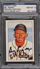 Bill Rigney New York Giants Card PSA DNA Auto Gem Mint 10 1948 All-Star