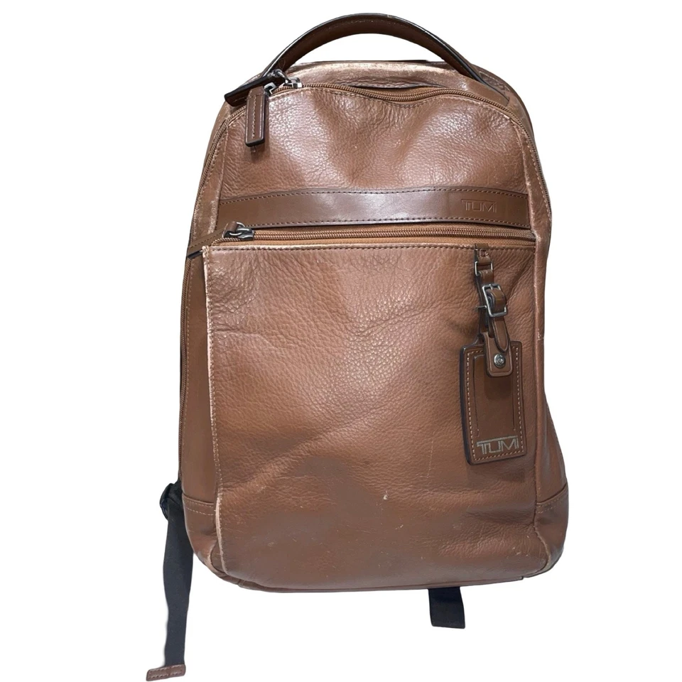 Tumi Skytop Leather Laptop Travel Business Tan Brown Backpack + Pencil Case - Image 2 of 4