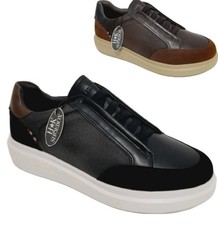 Mens Smart Casual Leisure Shoes Elastic Laces Black Or Brown Trainers Shoes Size