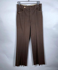 70s Flared Check Pattern Polyester Trouers Men's 33 x 31 Dark Brown Talon VTG