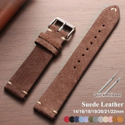 #ad 18 19 20 21 22 MM Soft Suede Leather Vintage Strap Watch Band Quick Release $10.59