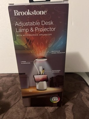 Brookstone Adjustable Desk Lamp & Projector With Accessories Organizer NOB