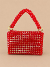 Red Crystal Beaded Bag with Rhinestones   Han...