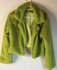 Women’s 2XL Lime Green Faux Fur Teddy Jacket Plush Cropped Open Front NWOT
