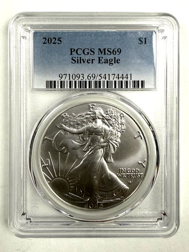 2025 $1 American Silver Eagle PCGS MS69 Blue Label White Frame