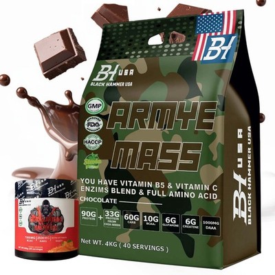 ARMYE Mass Gainer 4KG 8KG High Calorie Protein + Free BCAA - Black Hammer USA